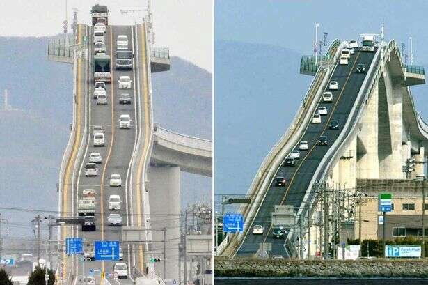 Ponte extremamente íngreme deixa motoristas com sensação de descerem uma montanha-russa no Japão
