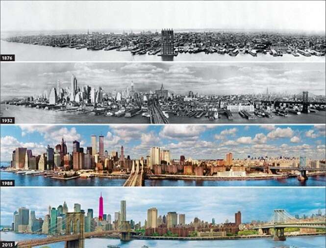 Imagens de cidades antes e depois de se desenvolverem