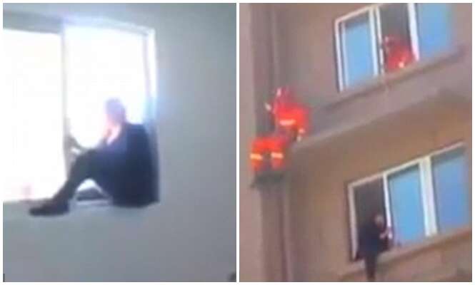 Bombeiro impede suicida de saltar de prédio 