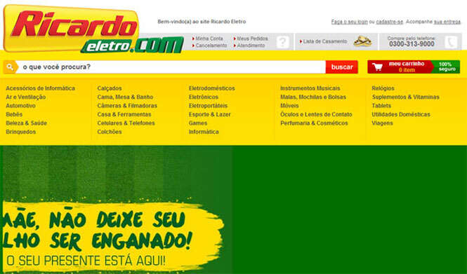 Falso site da loja Ricardo Eletro engana internautas.