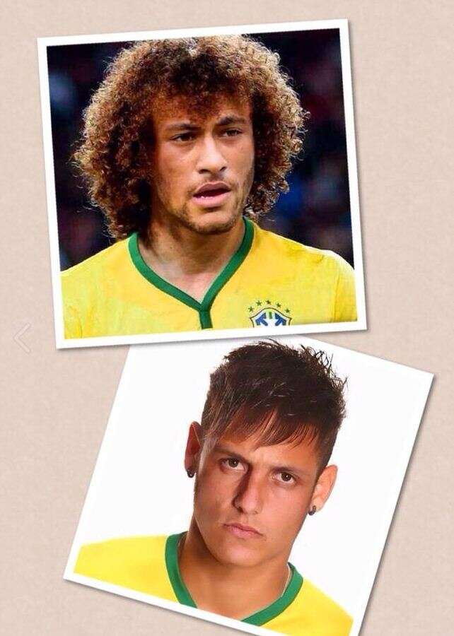 Neymar e Davi Luiz com cabelos trocados