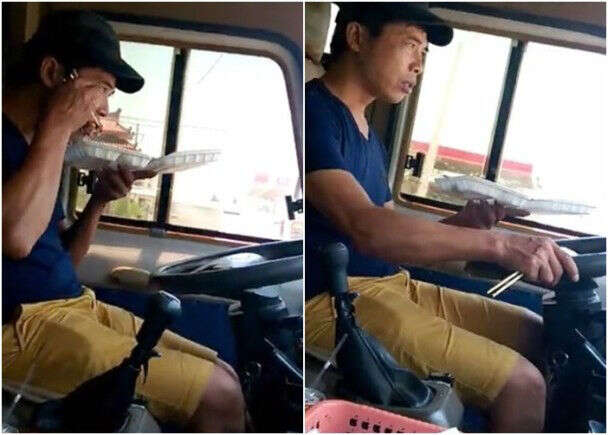 Motorista de ônibus é flagrado comendo enquanto dirige