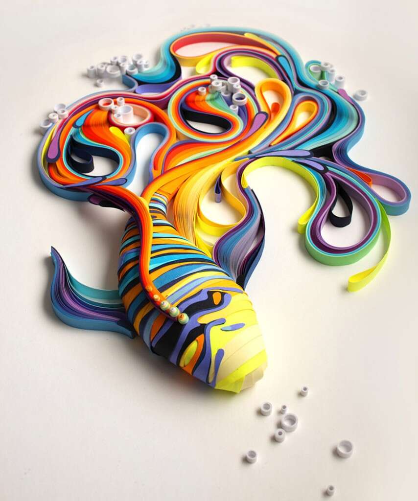 Artista cria incríveis desenhos com rolos coloridos de papel