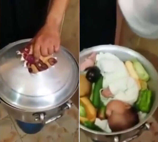 Imagem de pai cozinhando filho recém-nascido causa revolta