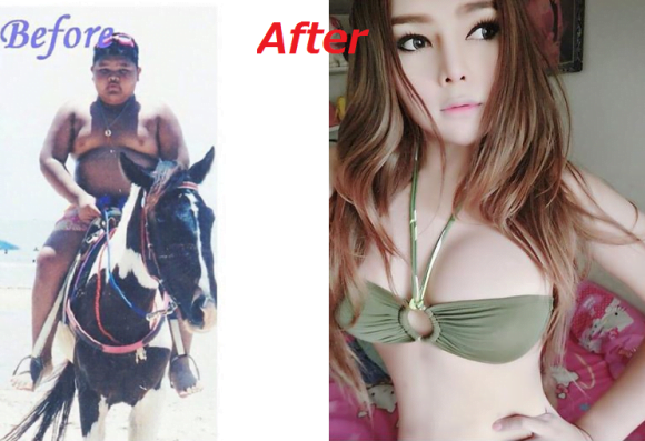 Imagens do antes e depois de menino tailandês que se tornou mulher