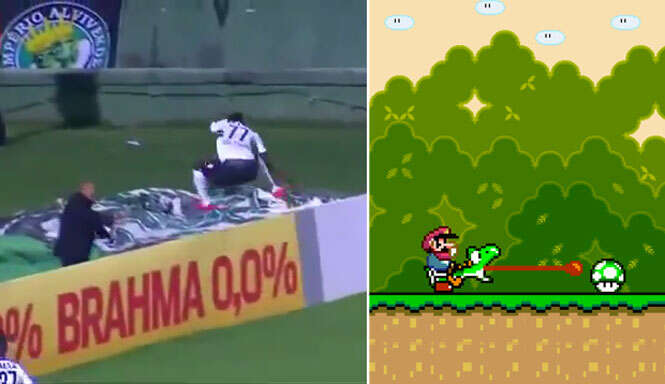 Jogador do Coritiba ganha versão com tema de Mario World apos cair em escada