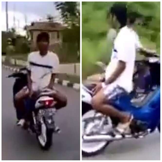 Rapaz é flagrado “pilotando” moto de costas em rodovia