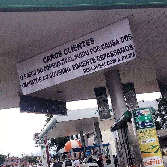 Posto de combustíveis culpa presidenta Dilma pelo aumento da gasolina