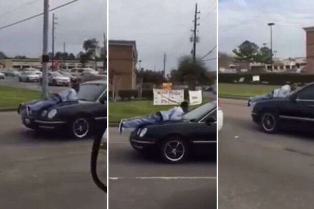 Vídeo flagra momento em que homem tentou convencer namorada de não abandoná-lo se agarrando ao capô do carro dela