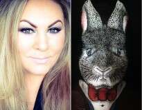 Mulher se transforma em um coelho da Páscoa usando apenas maquiagem