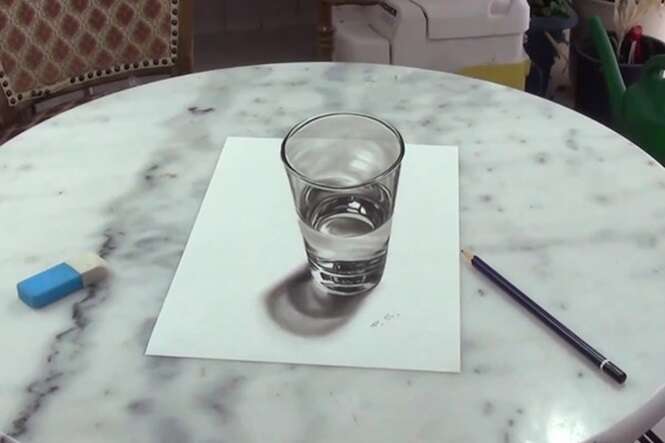 Vídeo impressiona ao mostrar desenho super realista de copo de água