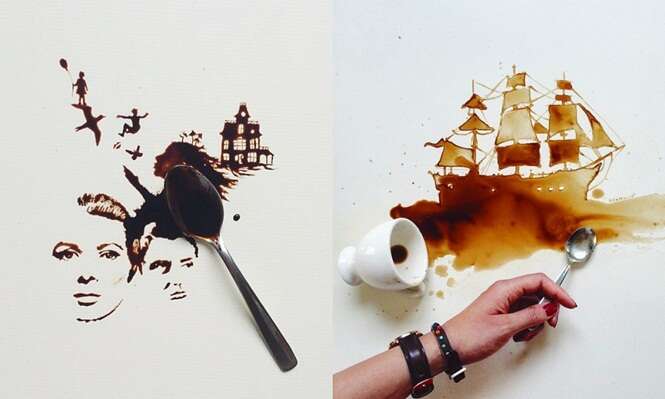 Artista transforma café derramado em obras de arte