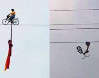 Aventureiro tenta cruzar corda bamba guiando bicicleta e morre ao cair de altura de 50 metros
