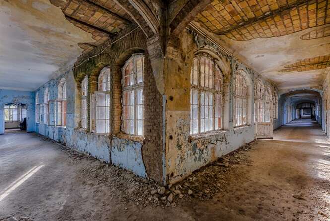 abandoned decay corridor in a hospital