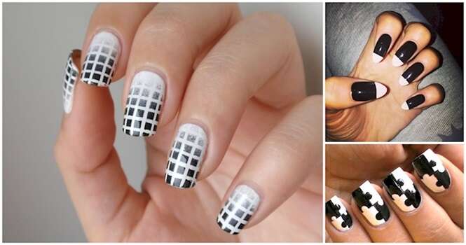 Unhas em preto e branco para quem gosta de um estilo mais clássico