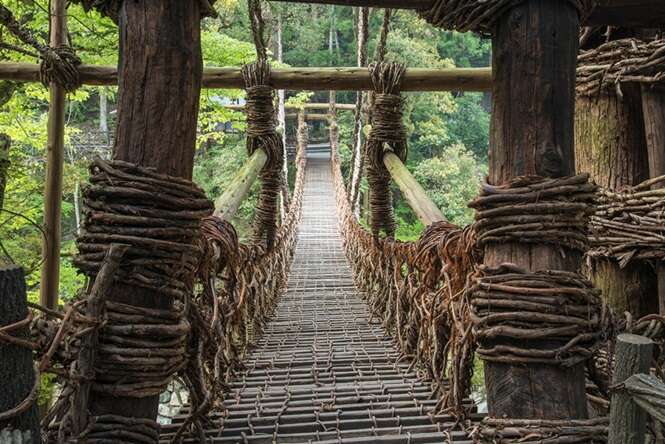 Japan, Shikoku Region, Tokushima Prefecture, Miyoshi, View of Kazura Bridge