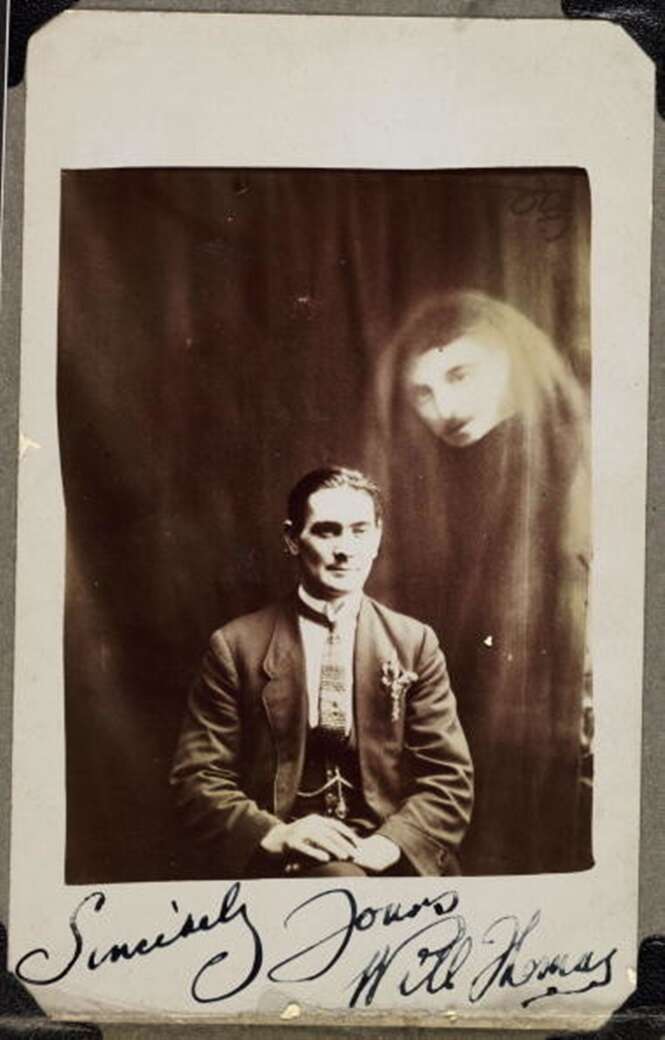 Will Thomas with an unidentified spirit, c 1920.