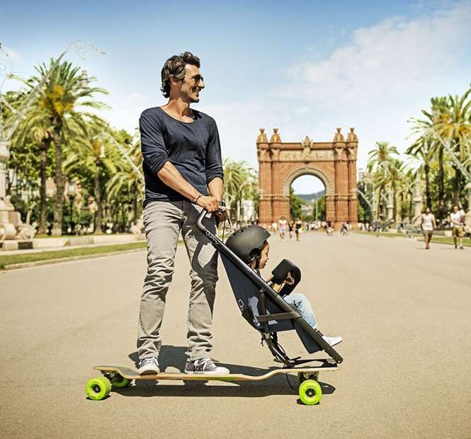 Longboard modificado permite passear com o filho enquanto se diverte