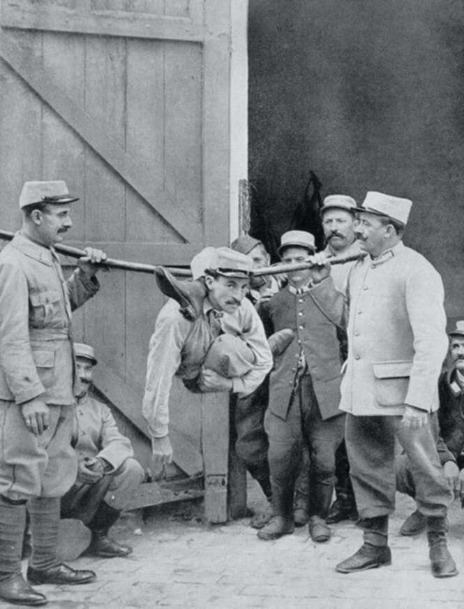 Distractions at the front; the 'human serpent', France, World War I,1915.