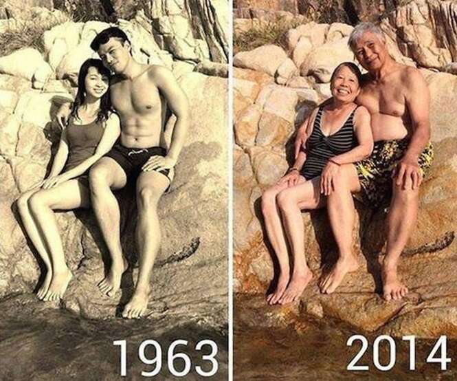 Várias fotos de antes e depois provando que o amor pode ser para sempre