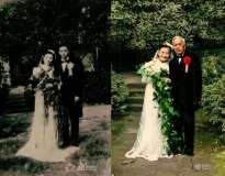 Idosos comemoram 70 anos de casados recriando fotos do casamento