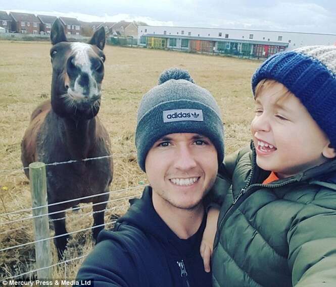 Pai e filho tiram sefie com cavalo feliz, ganham viagem e dona do animal reclama