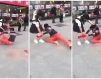 Homem é flagrado puxando calcinha de ex-namorada no meio da rua após mulher trai-lo