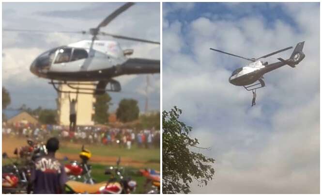 Homem é filmado pendurado em helicóptero