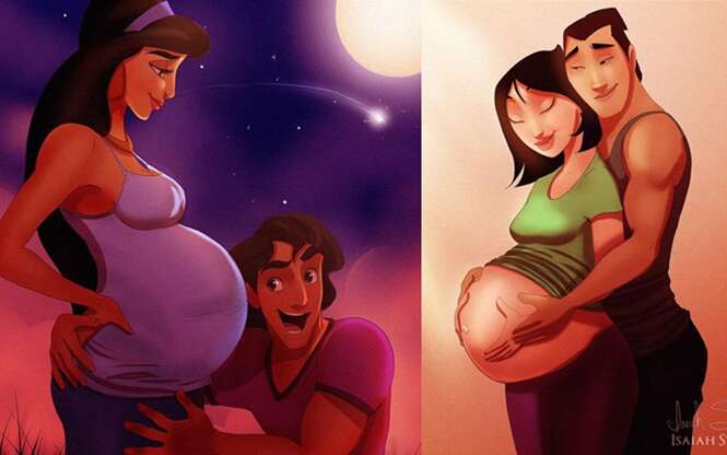 Ilustrações de princesas da Disney como mães