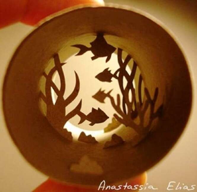 Trabalhos de arte incríveis feitos dentro do rolo de papel higiênico Trabalhos de arte incríveis feitos dentro do rolo de papel higiênico