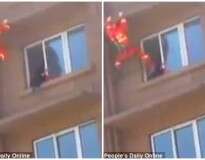 Vídeo: bombeiro impede suicida de saltar do sexto andar dando-lhe chutes