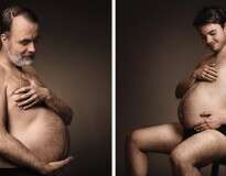 Anúncio alemão de cerveja mostra homens embalando suas barrigas salientes como se estivessem grávidos