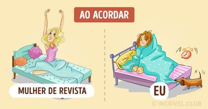 Ilustrações mostram diferença entre “capas de revista” e a vida real