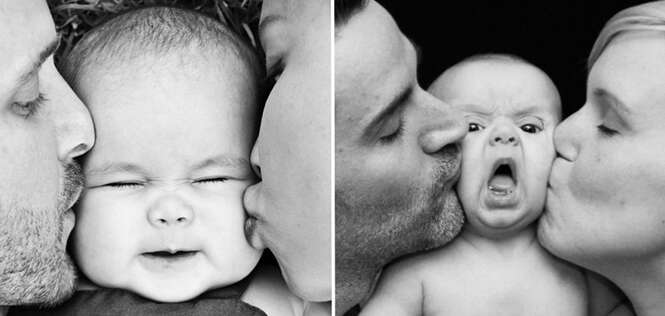 Imagens mostrando que recriar fotos de bebês da internet não é uma tarefa fácil
