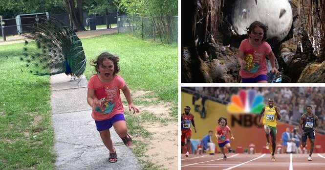 Esta menina tentou fugir de um pavão e acabou virando meme na internet