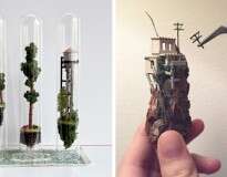 Artista cria incríveis pequenos mundos dentro de tubos de ensaio
