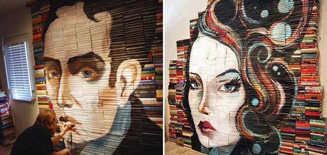 Artista cria pinturas impressionantes usando livros como telas