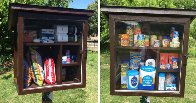 Pequena despensa de rua onde as pessoas podem deixar alimentos aos necessitados