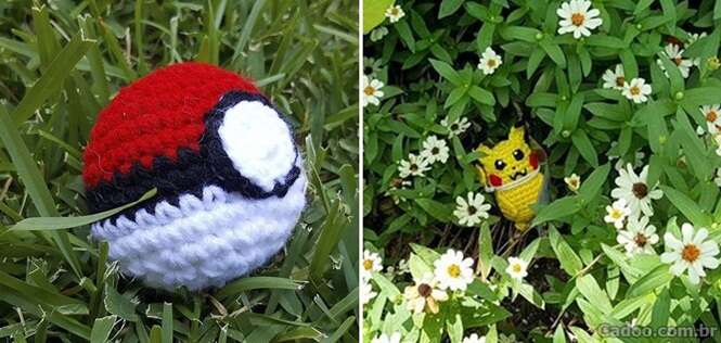 Alguém teve a incrível ideia de espalhar Pokémons e Pokebolas de crochê pela cidade