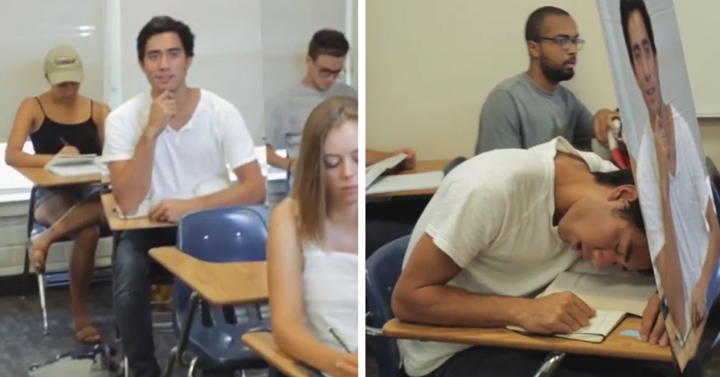 Esse jovem encontrou uma maneira brilhante de dormir na sala de aula