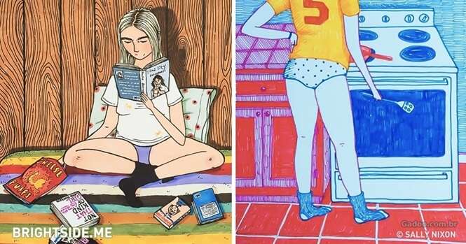 Quadrinhos mostrando como as mulheres se comportam quando ninguém está por perto