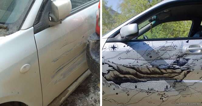 Quando um caminhão bateu no carro deste motorista, ele resolveu consertá-lo de uma forma incrível