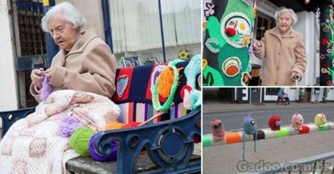 Uma avó de 104 anos decorou sua cidade com lã e muita criatividade