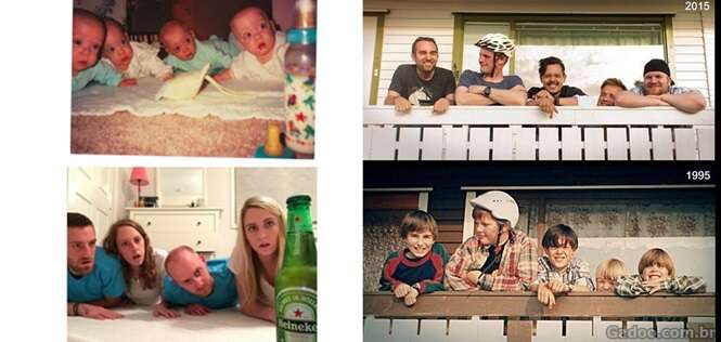 Fotos de família hilariamente recriadas anos depois de terem sido registradas