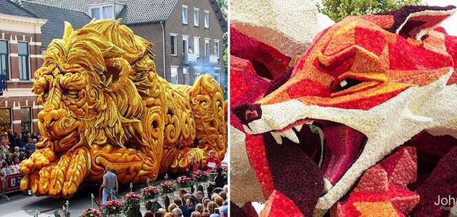 As mais impressionantes esculturas gigantes de flores de um famoso desfile holandês