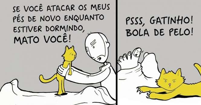 Quadrinhos revelando a verdade sobre a vida dos gatos