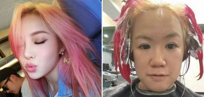 Essa mulher pediu mexas coloridas, mas o que aconteceu a deixou de cabelo em pé Essa mulher pediu mexas coloridas, mas o que aconteceu a deixou de cabelo em pé