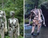 Artista japonês cria esculturas de madeira com forma humana que chegam a dar medo