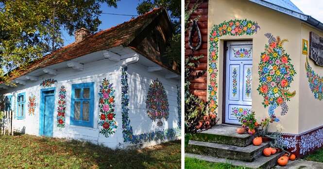 Nesta pequena vila polonesa tudo foi coberto com pinturas de flores Nesta pequena vila polonesa tudo foi coberto com pinturas de flores