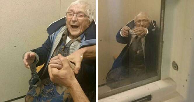 Idosa de 99 anos de idade realiza sonho de ser algemada e presa